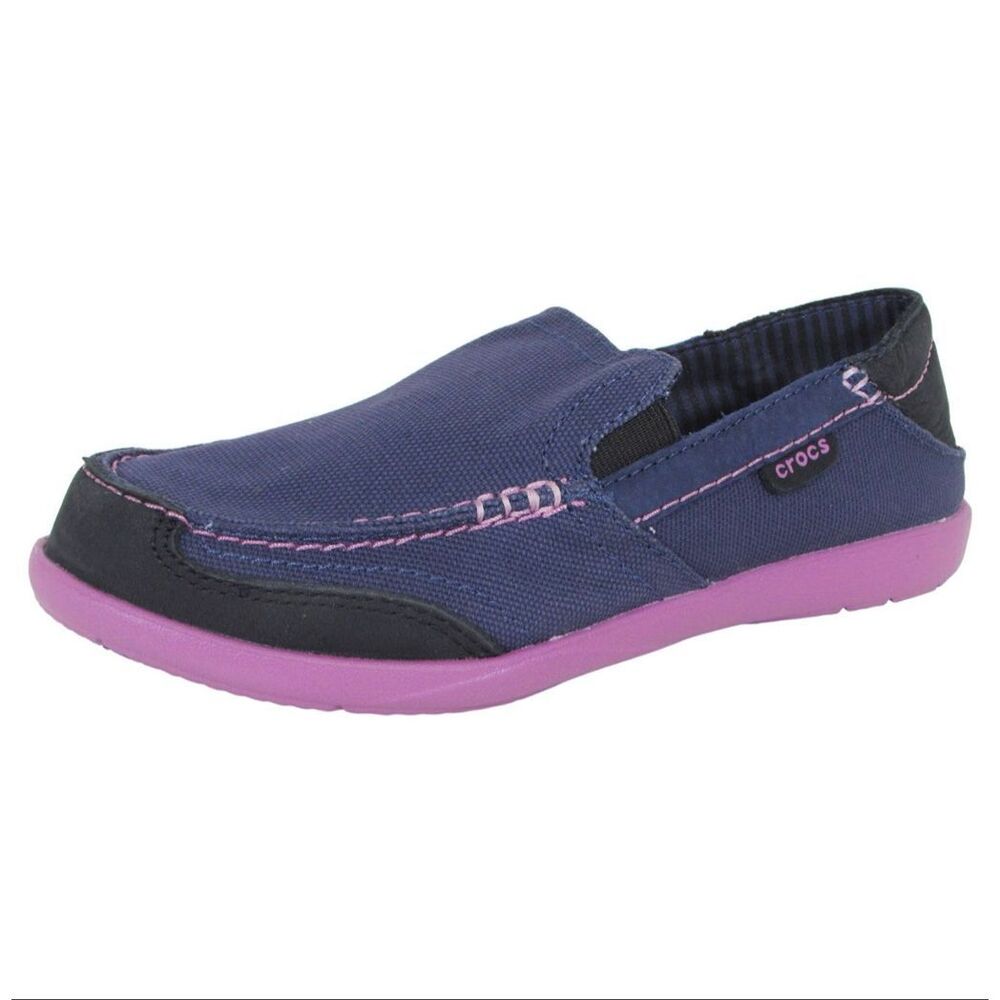 Crocs Navy Black Purple Walu Loafers 6